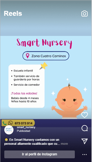 Anuncio en Instagram Reels para Smart Nursery: Descubre cómo Smart Nursery utiliza Instagram Reels para promocionar sus productos y servicios relacionados con el cuidado infantil.